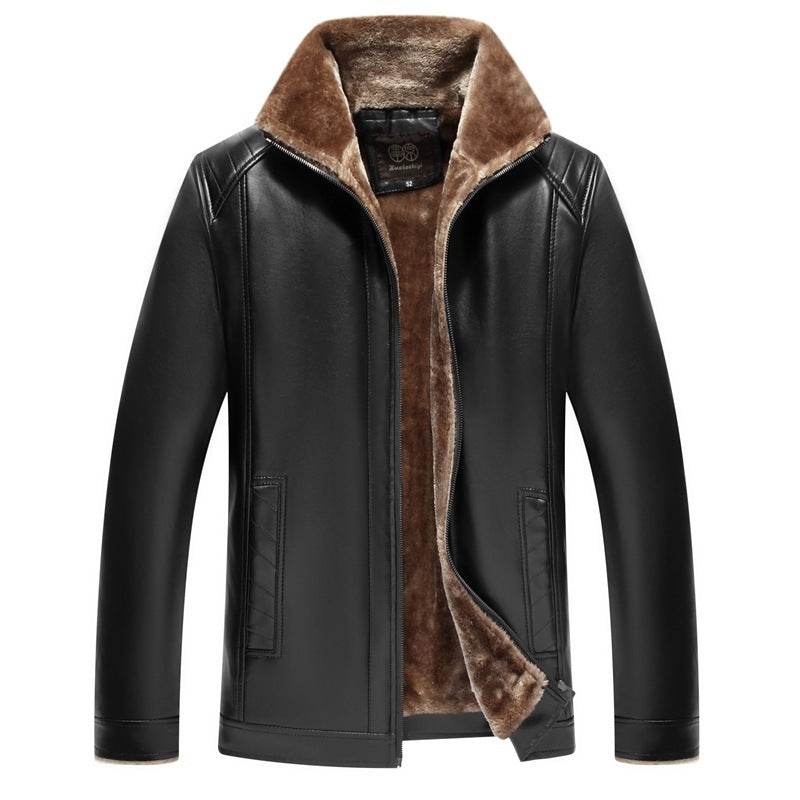 Leather Jacket Men's Leather Jacket With Fur - Mubimart