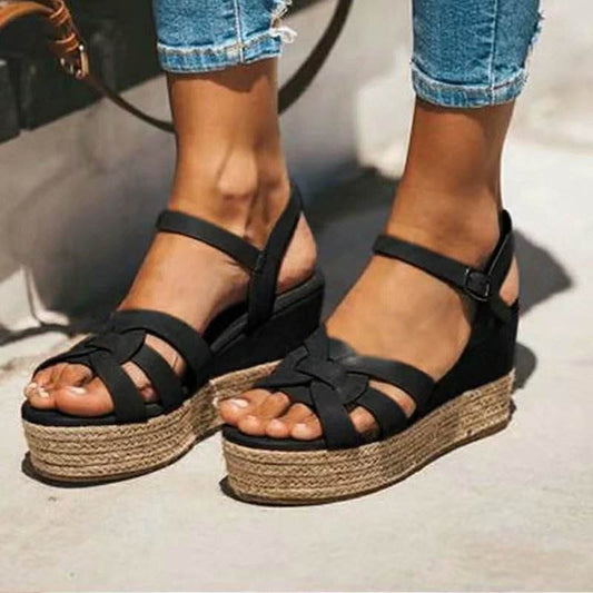 Plus Size Wedge High Heel Sandals - Mubimart
