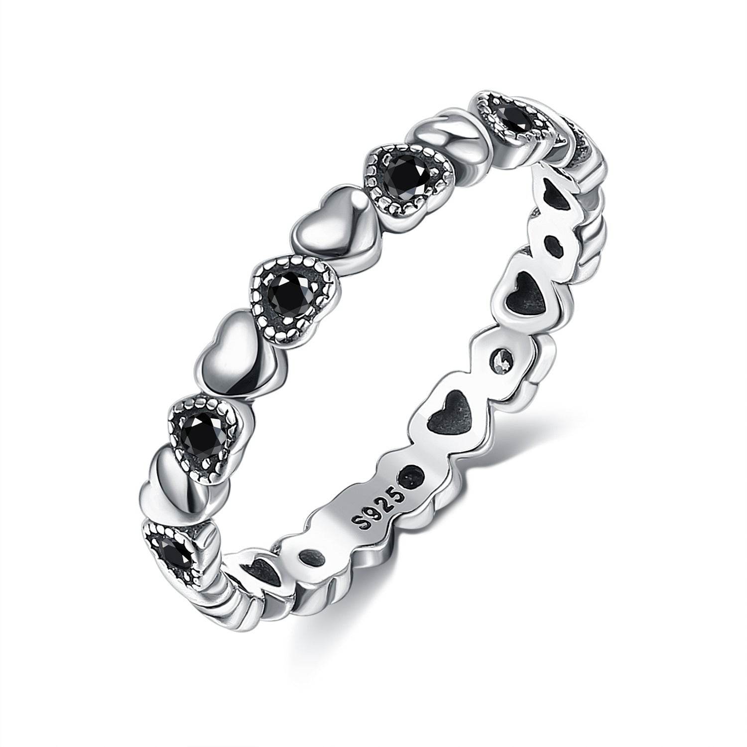 LEKANI-Women Heart Shape Sterling Silver Ring Band 925 Sterling Silver Heart Star Wedding 5 Styles - Mubimart