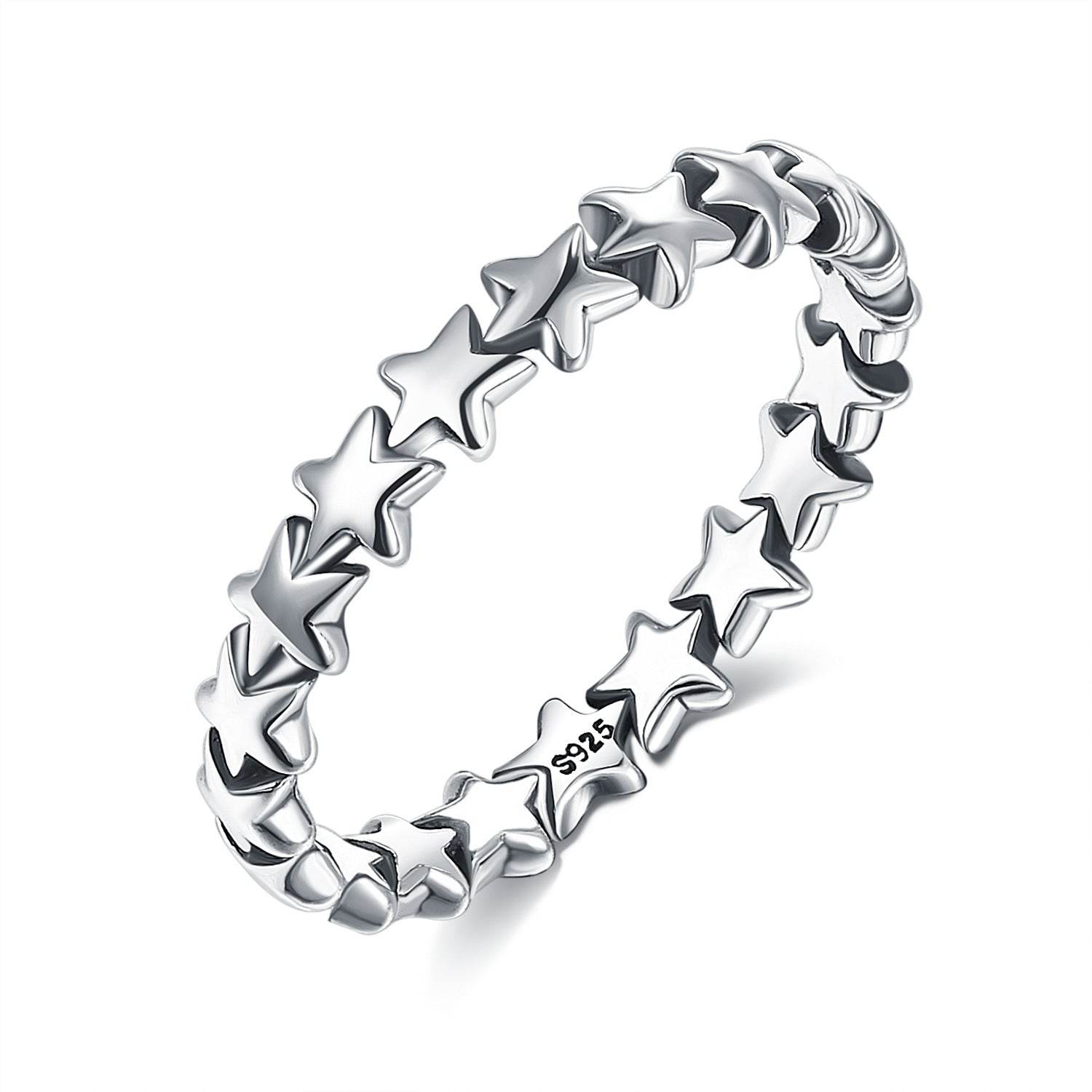 LEKANI-Women Heart Shape Sterling Silver Ring Band 925 Sterling Silver Heart Star Wedding 5 Styles - Mubimart