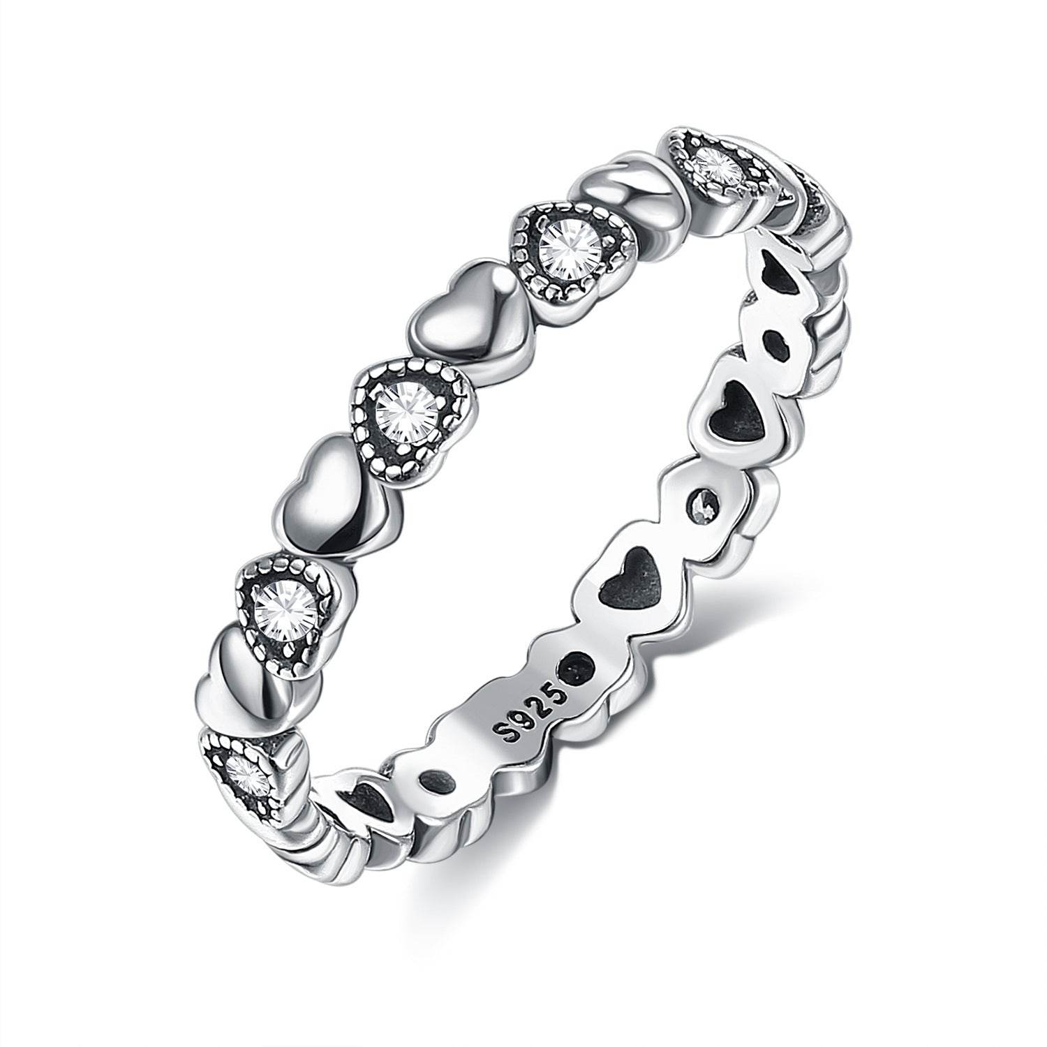 LEKANI-Women Heart Shape Sterling Silver Ring Band 925 Sterling Silver Heart Star Wedding 5 Styles - Mubimart
