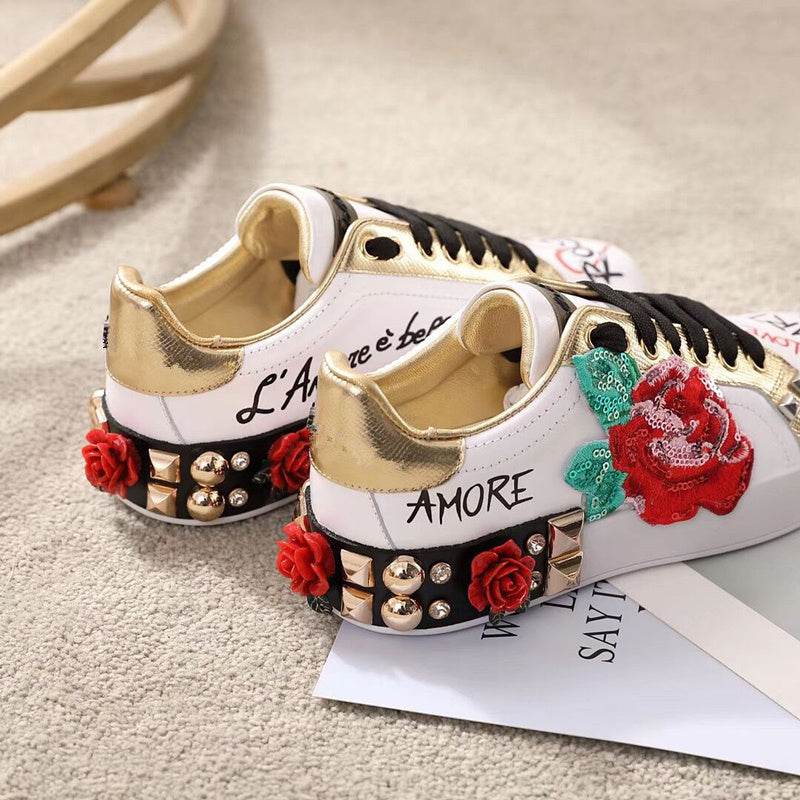 Love Leather White Shoes Women Casual Single Shoes - Mubimart