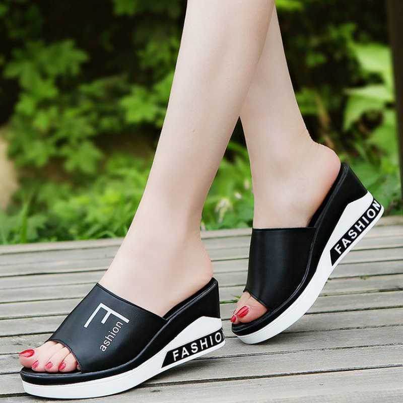 New Wedge Heel Mid-Heel Slippers Women - Mubimart