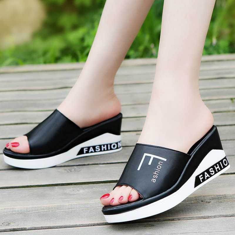 New Wedge Heel Mid-Heel Slippers Women - Mubimart