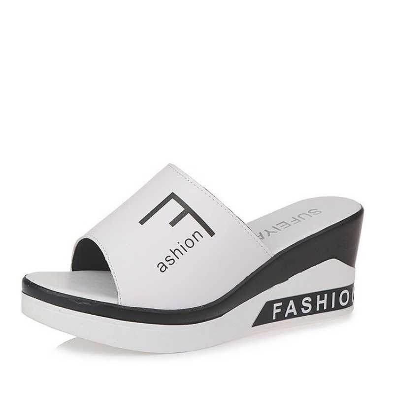 New Wedge Heel Mid-Heel Slippers Women - Mubimart