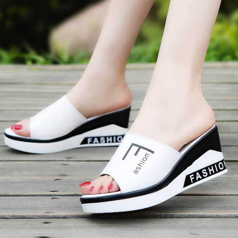 New Wedge Heel Mid-Heel Slippers Women - Mubimart