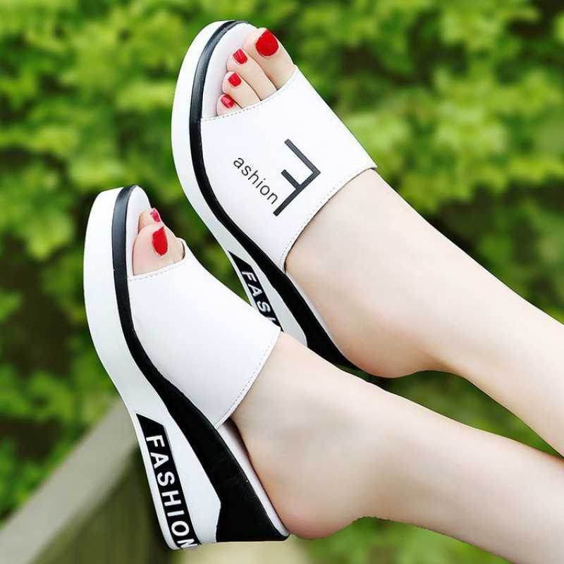 New Wedge Heel Mid-Heel Slippers Women - Mubimart