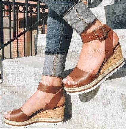 Women's Sandals With Buckle Wedge Heel - Mubimart