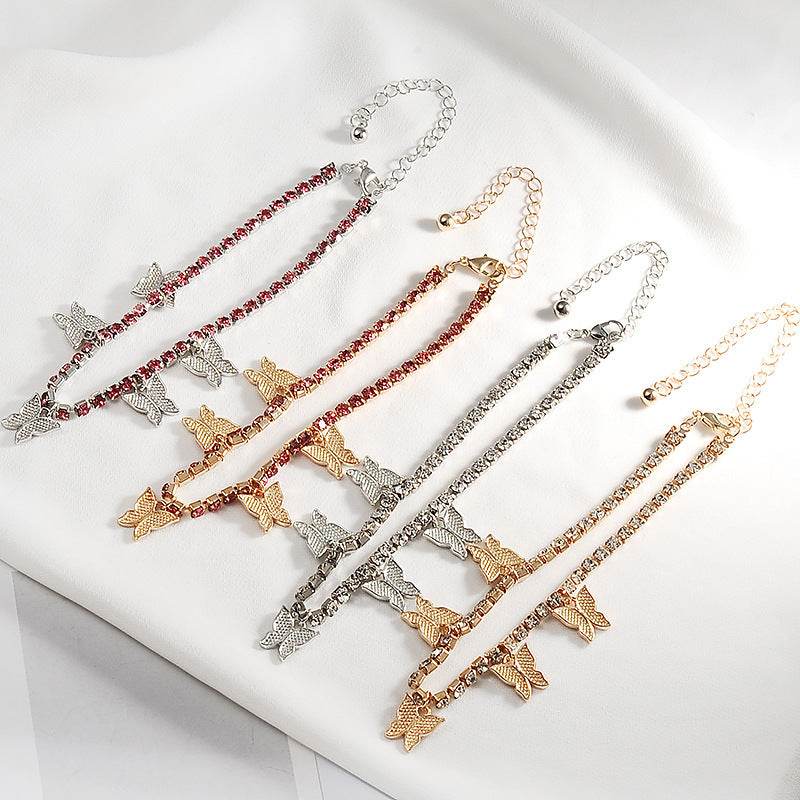 Rhinestone Anklets For Women Zirconia Butterfly Cuban Link Anklet Bracelet On Leg Chain Bohemia Jewelry Foot Accesories - Mubimart