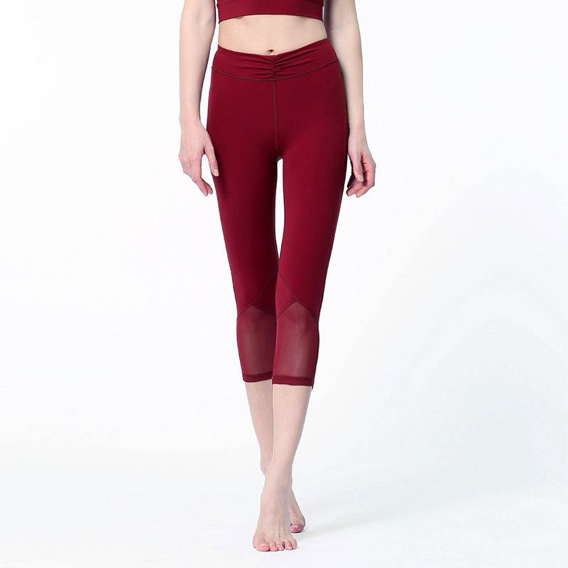 Pleated Mesh Capris Women's Tight And Breathable High Waist - Mubimart