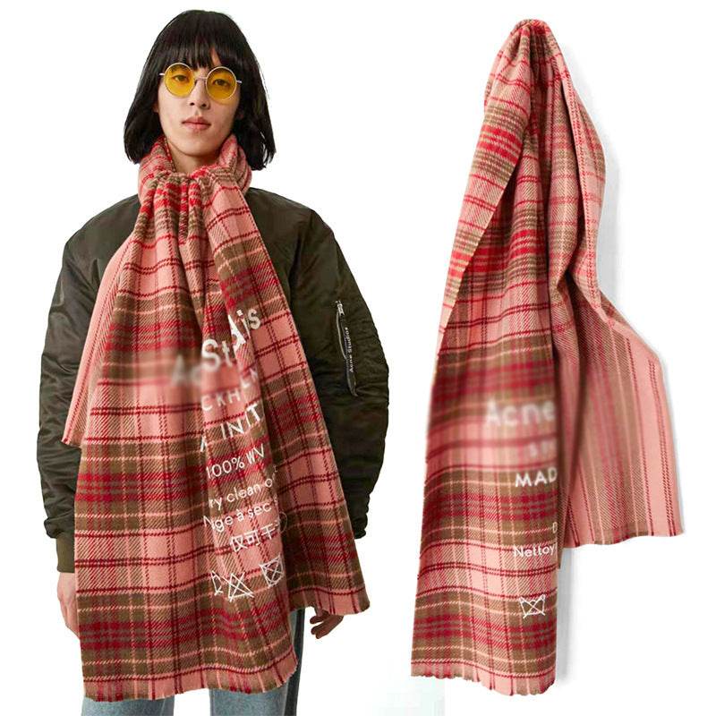 Rainbow Plaid Wool Scarf Letter Color Matching Men And Women Couple Thick Shawl - Mubimart