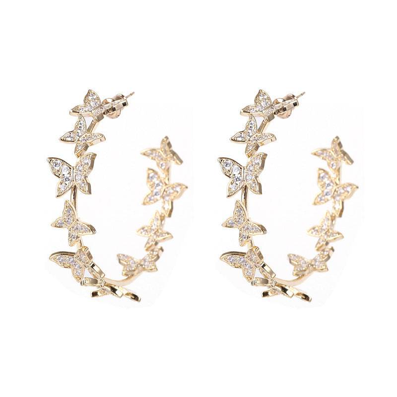 Butterfly Big Hoop Earring Full Cubic Zircon Circle Earrings For Women Girls Rhinestone Round Earring Jewelry Good Gift - Mubimart
