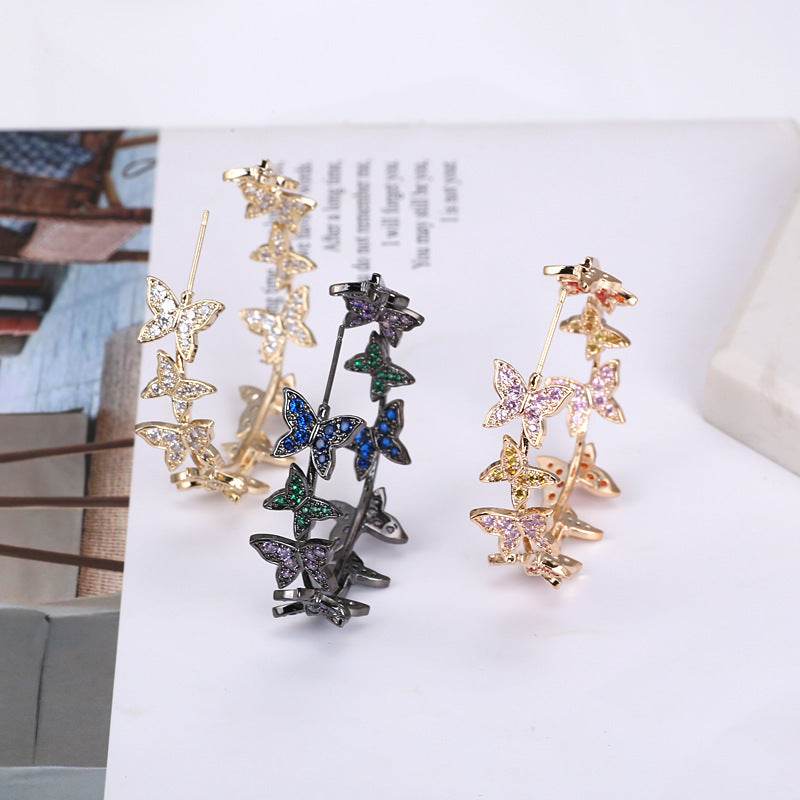 Butterfly Big Hoop Earring Full Cubic Zircon Circle Earrings For Women Girls Rhinestone Round Earring Jewelry Good Gift - Mubimart