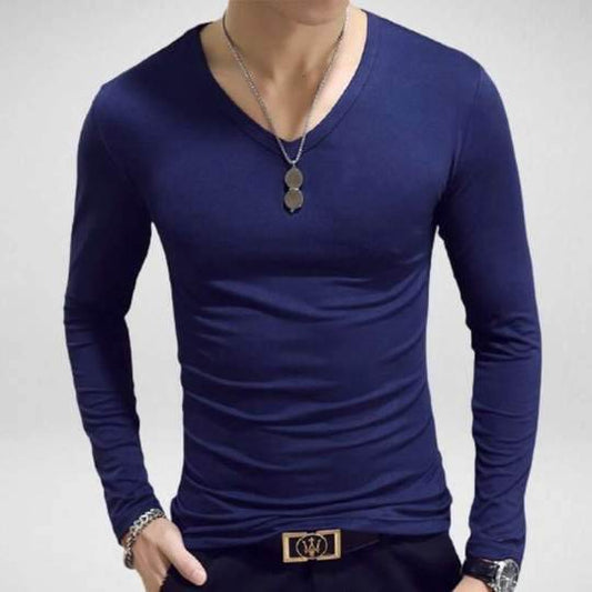 Mens V Neck Long Sleeve T Shirt - Mubimart