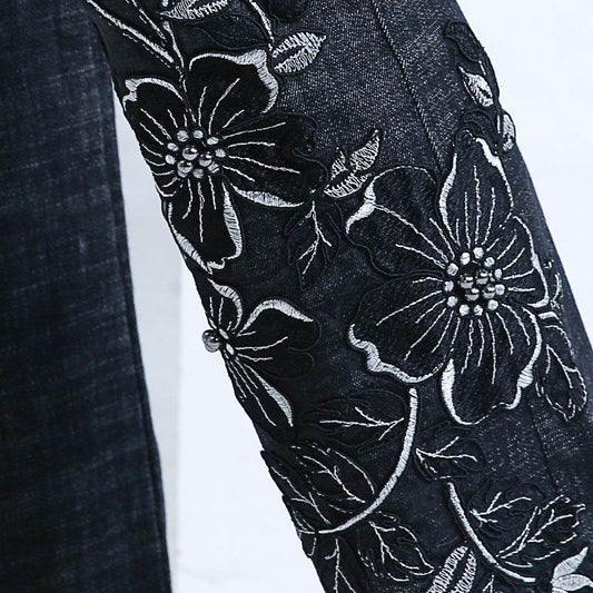 Women's Embroidered Bootcut Jeans High Waist Slim Fit Flared Trousers - Mubimart