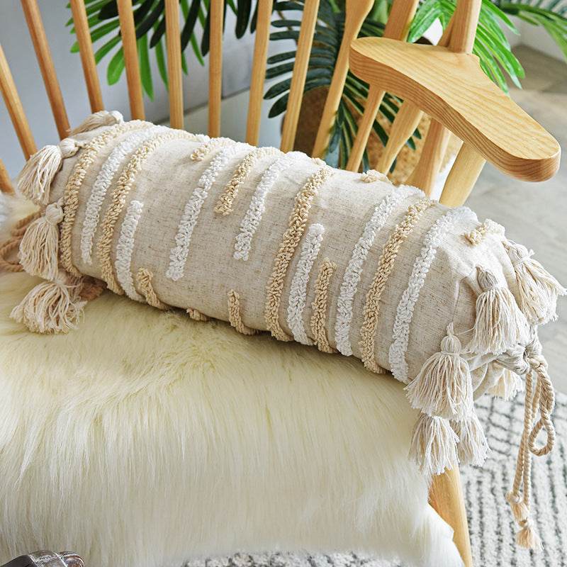 Tufted Pillowcase, Looped Pillowcase, Fringed Long Waist Pillow - Mubimart