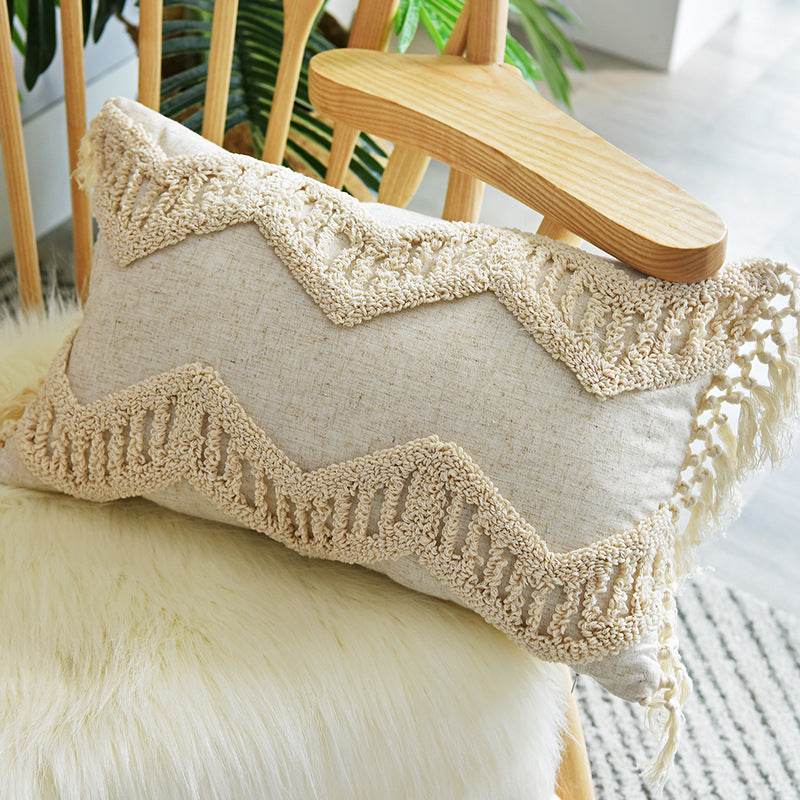 Tufted Pillowcase, Looped Pillowcase, Fringed Long Waist Pillow - Mubimart