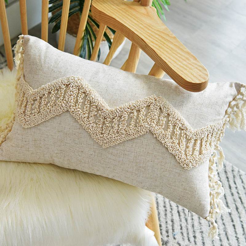 Tufted Pillowcase, Looped Pillowcase, Fringed Long Waist Pillow - Mubimart