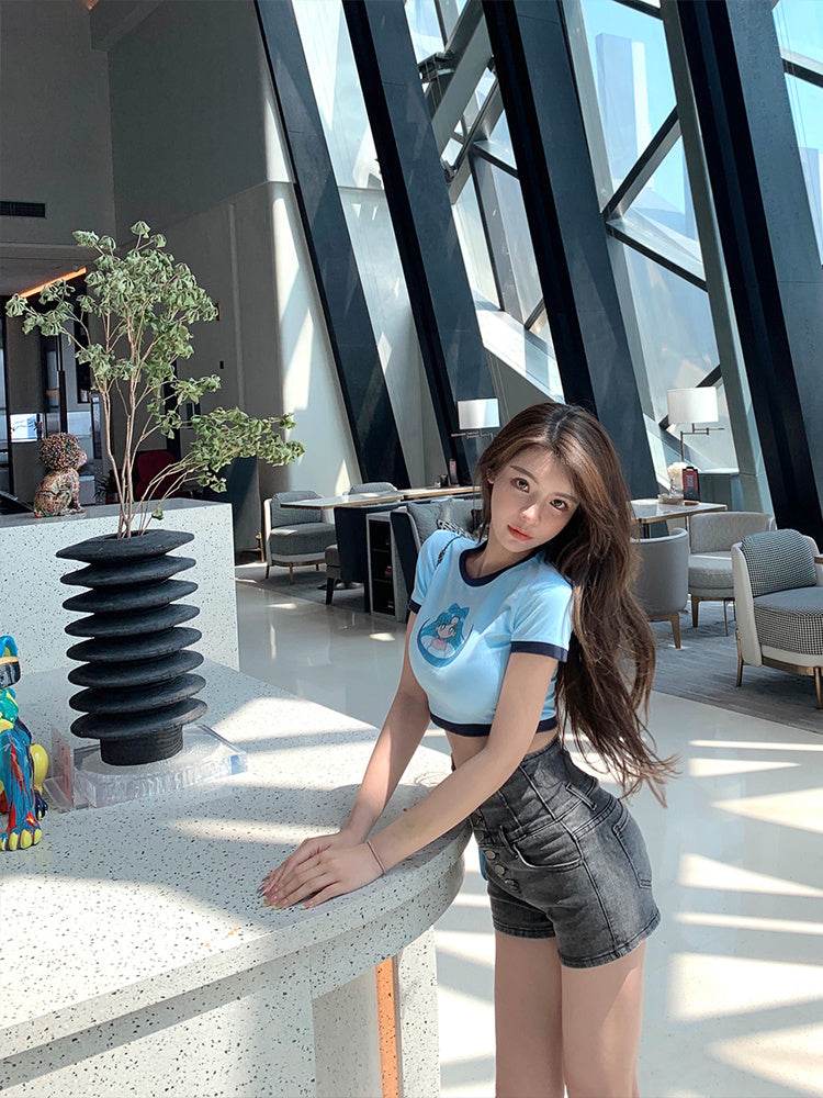 Breasted Denim Shorts For Women''s Summer New Slim Ultra-High Waist Tuck - Mubimart