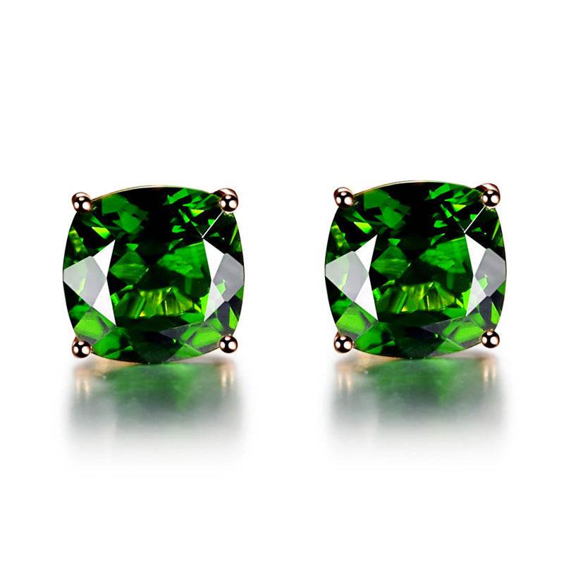Lucky Four-leaf Clover Bracelet Emerald Green Gemstone Ring Square Crystal Four-claw Earrings Green Tourmaline Gemstone Pendant - Mubimart