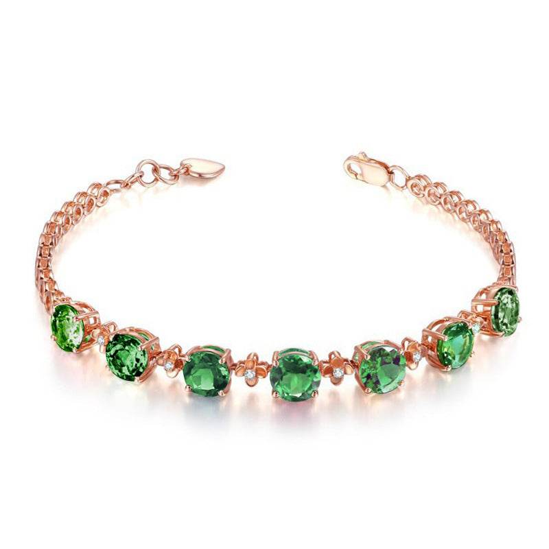 Lucky Four-leaf Clover Bracelet Emerald Green Gemstone Ring Square Crystal Four-claw Earrings Green Tourmaline Gemstone Pendant - Mubimart