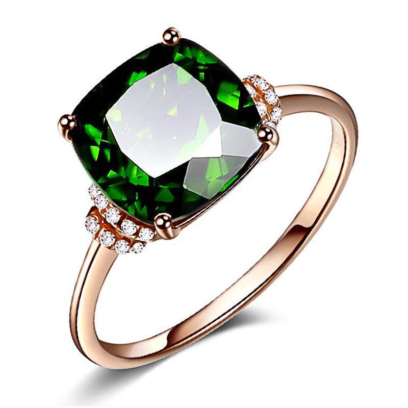 Lucky Four-leaf Clover Bracelet Emerald Green Gemstone Ring Square Crystal Four-claw Earrings Green Tourmaline Gemstone Pendant - Mubimart