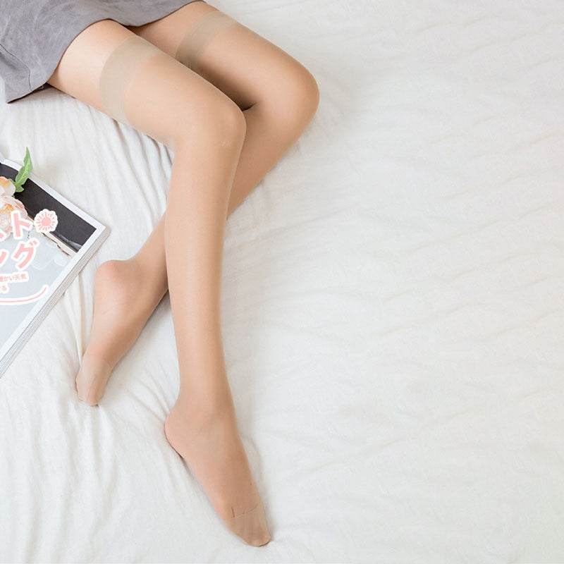 High Knee High Socks Cuff Sexy Transparent Silk Stocking Ladies Thigh High Socks - Mubimart