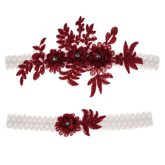 Original Handmade Bridal Lace Garter Belt With Rhinestone Flowers - Mubimart