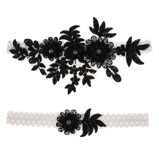 Original Handmade Bridal Lace Garter Belt With Rhinestone Flowers - Mubimart