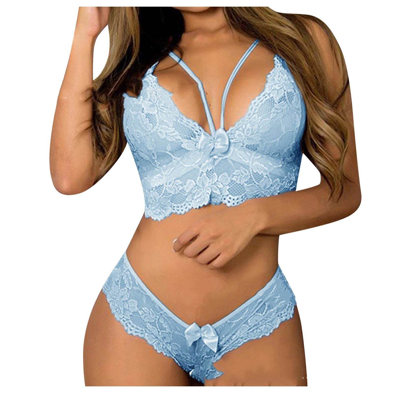 Sexy Women Plus Size Lingerie Corset Lace Floral Bralette Bra Two Piece Underwear Sexy Lingerie - Mubimart