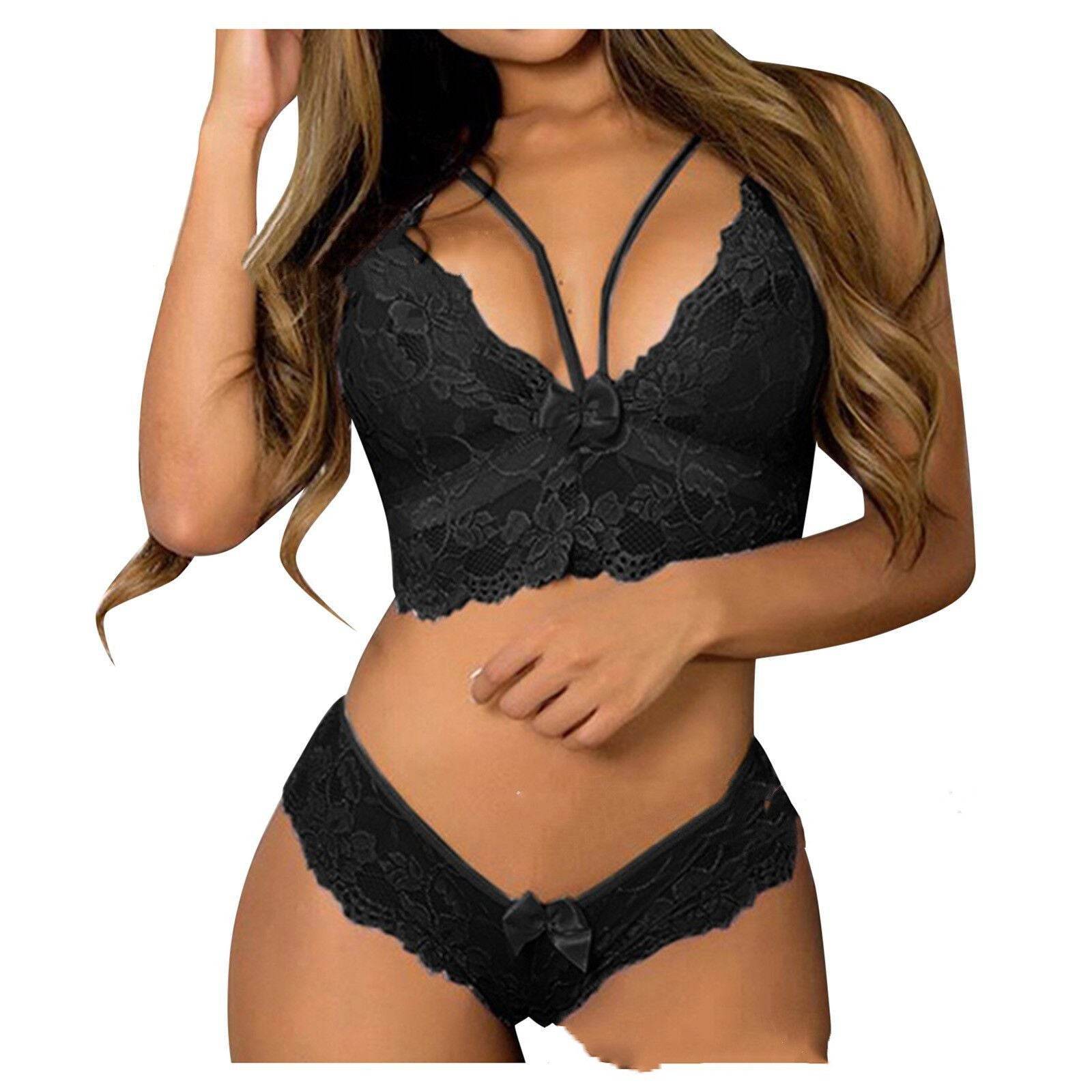 Sexy Women Plus Size Lingerie Corset Lace Floral Bralette Bra Two Piece Underwear Sexy Lingerie - Mubimart