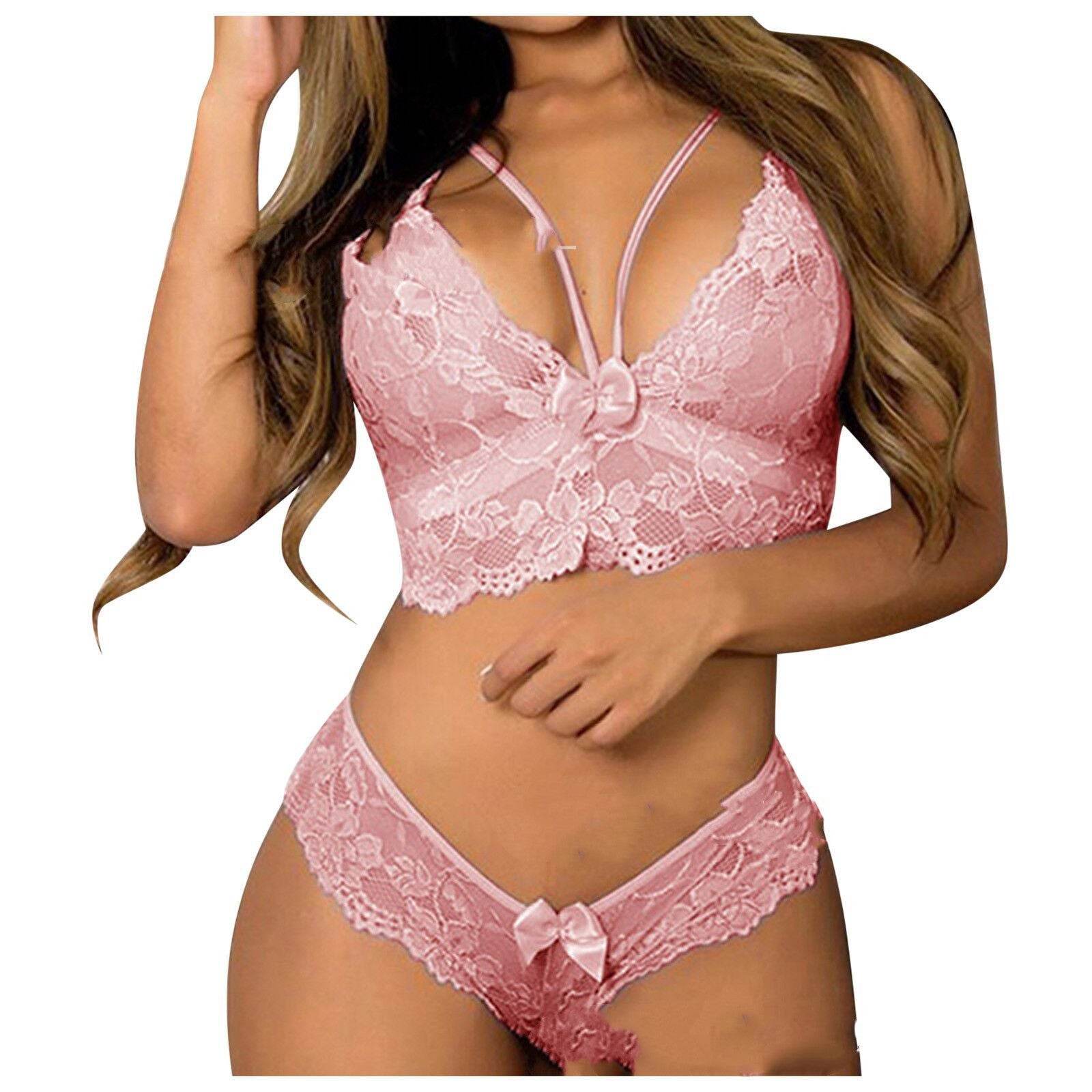 Sexy Women Plus Size Lingerie Corset Lace Floral Bralette Bra Two Piece Underwear Sexy Lingerie - Mubimart