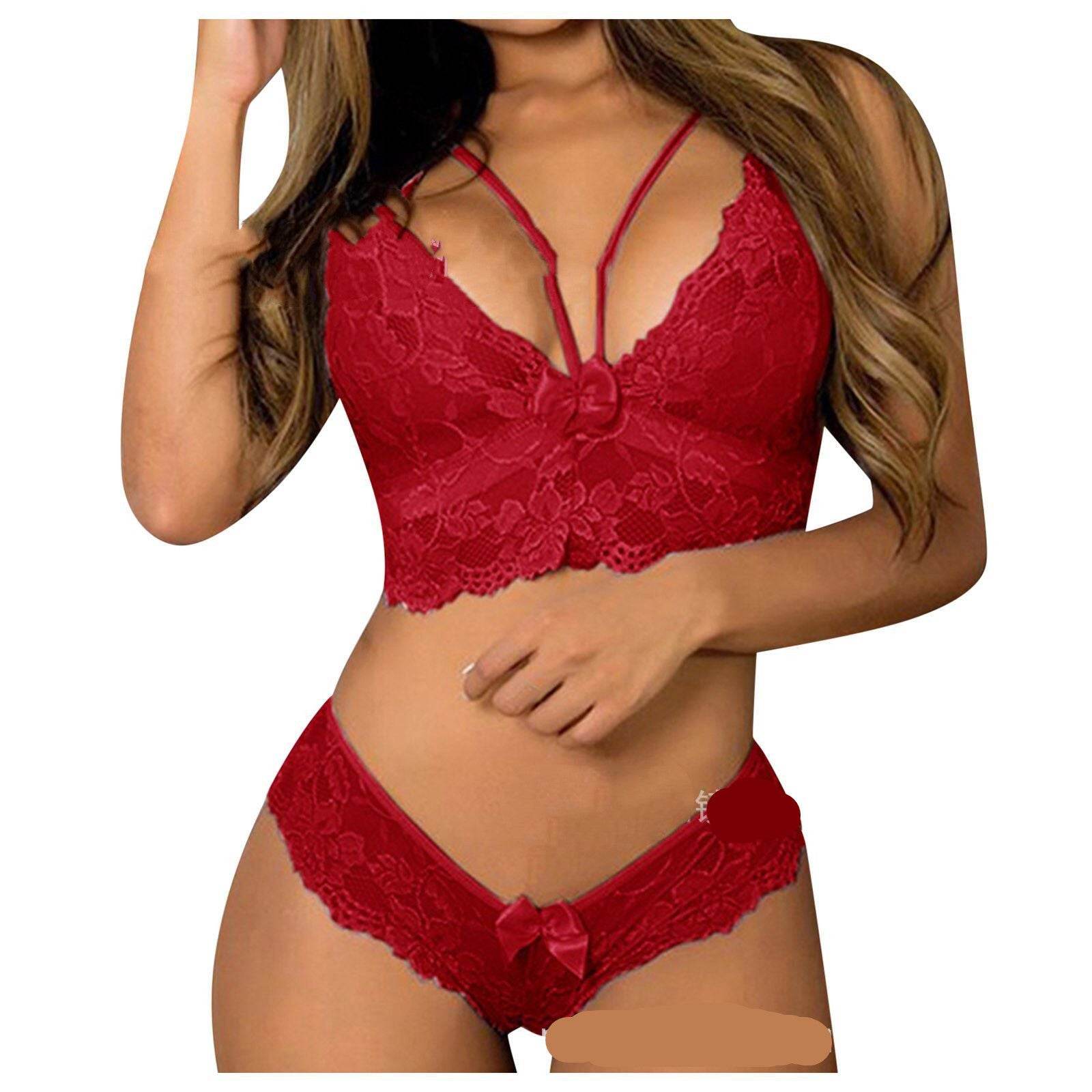 Sexy Women Plus Size Lingerie Corset Lace Floral Bralette Bra Two Piece Underwear Sexy Lingerie - Mubimart