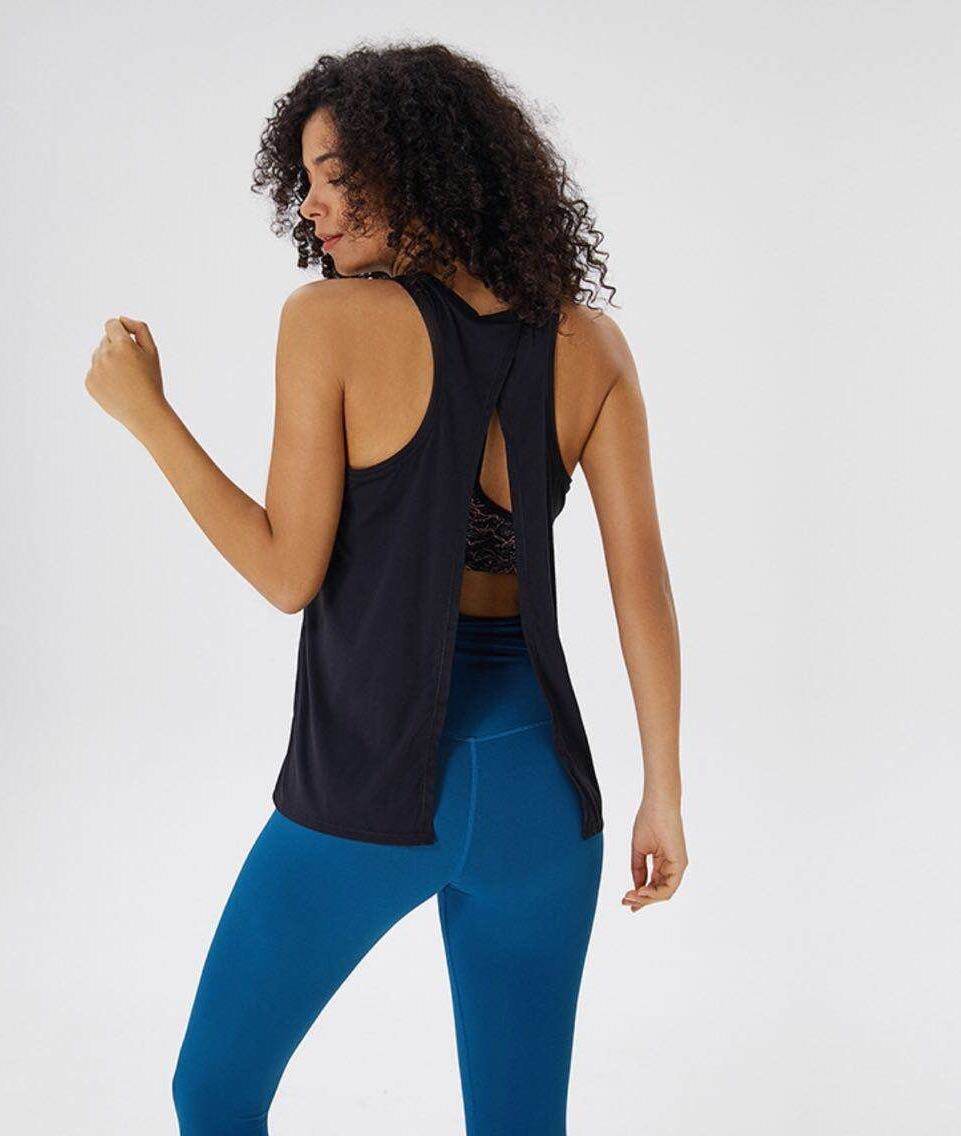 Yoga Top Sports Shirt Yoga Tank Top Women Loose Shirt Ladies Workout Tops Workout Shirt - Mubimart