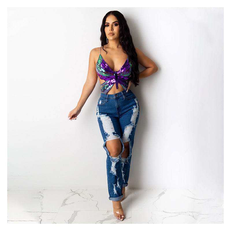 Crop Top Women Summer Tops Vintage Tank Top T Shirt Bandage - Mubimart