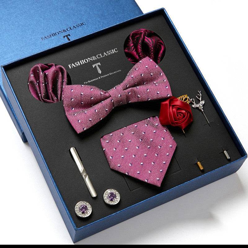 New Men's Gift Box Tie Fashion Business Striped Necktie Square Scarf Combination Set Gift Box Gift - Mubimart
