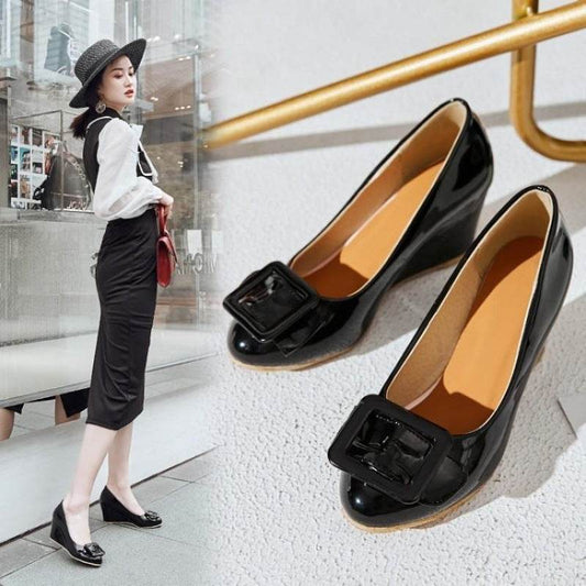 Bright Leather Wedding Shoes Bridesmaid Work Wedge Heel - Mubimart