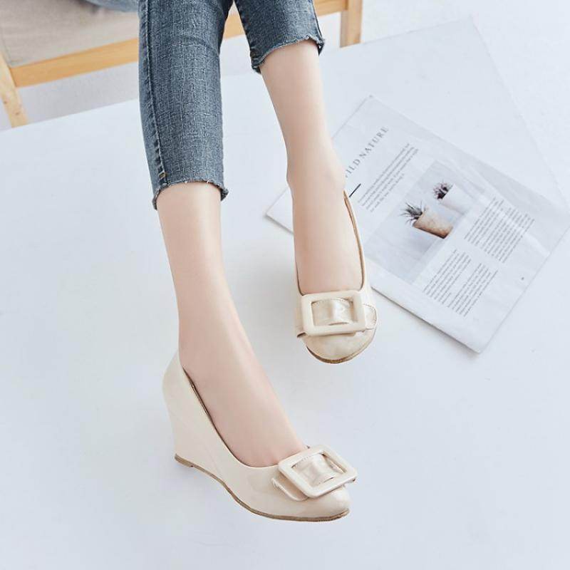 Bright Leather Wedding Shoes Bridesmaid Work Wedge Heel - Mubimart