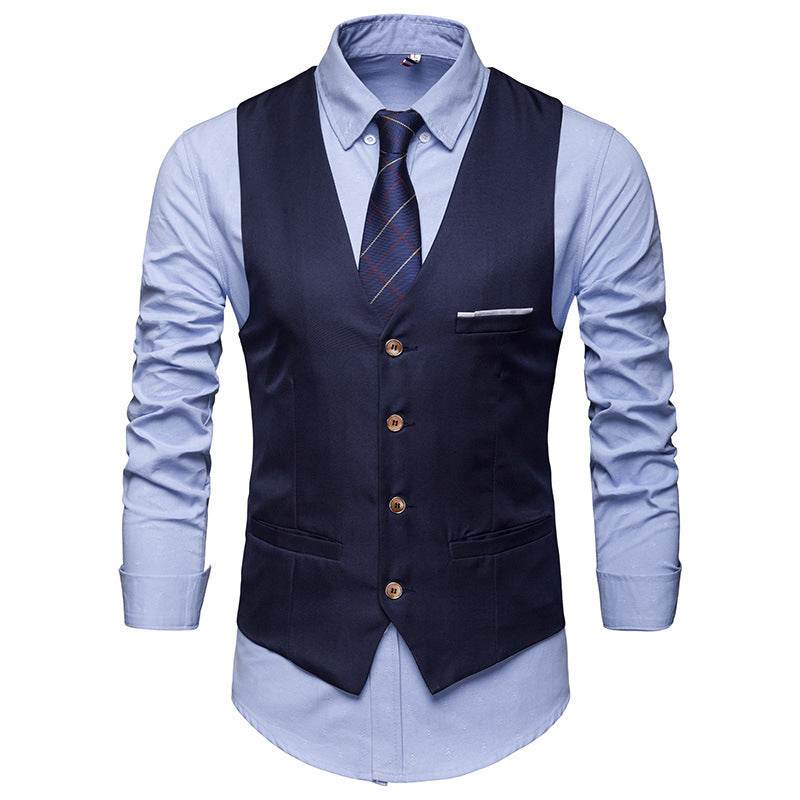 Men's Suit Vest Black Slim Casual Suit - Mubimart