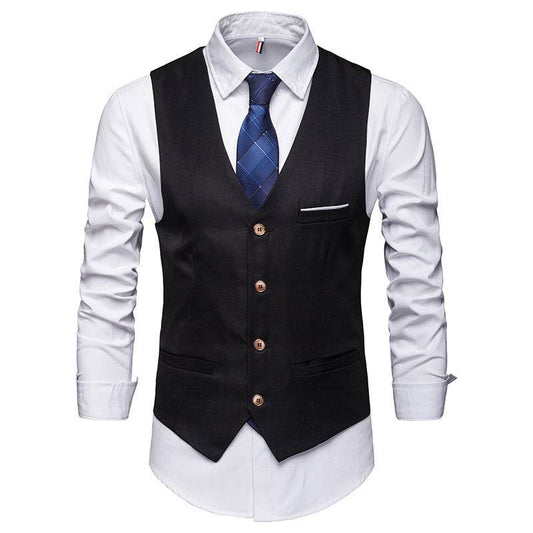 Men's Suit Vest Black Slim Casual Suit - Mubimart