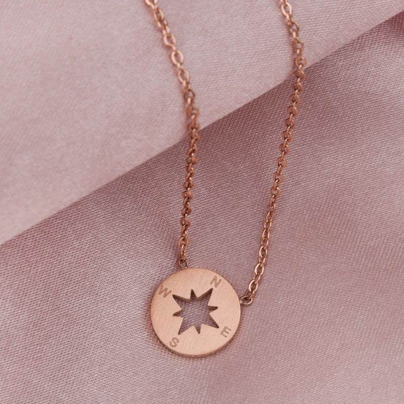 Round Disc Necklaces Pendant Women Compass Necklace - Mubimart