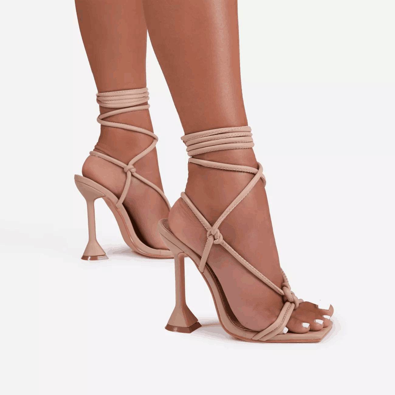 Square Toe Roman Lace-up Plus Size Fashion Photo High Heels - Mubimart