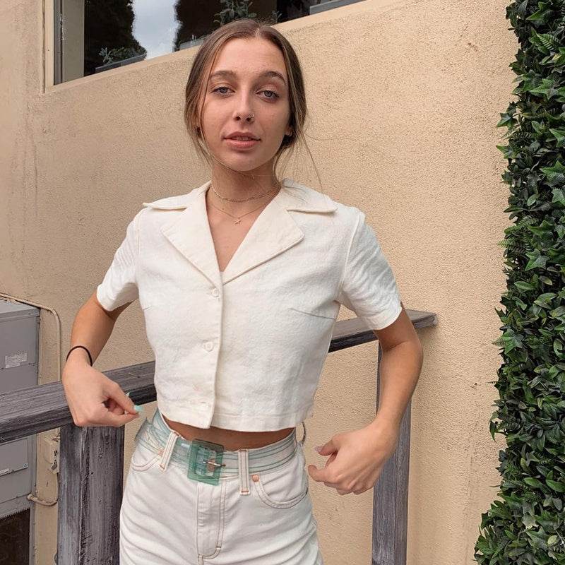 French retro small lapel single-breasted short crop top women - Mubimart