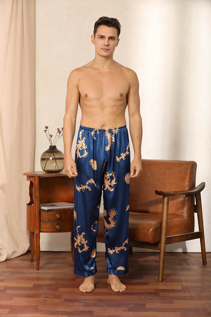 Luxury Silk Robe Pants Pajama Set Two-piece Imitate Silk Long-sleeved Pajamas Large Size Bathrobes Robe Sets For Men Clothing - Mubimart