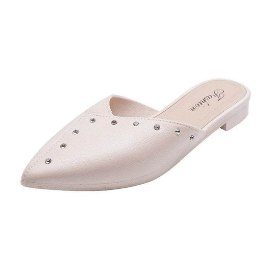 Flat Toe Cap Mules With Thick Heels And Lazy Slippers - Mubimart