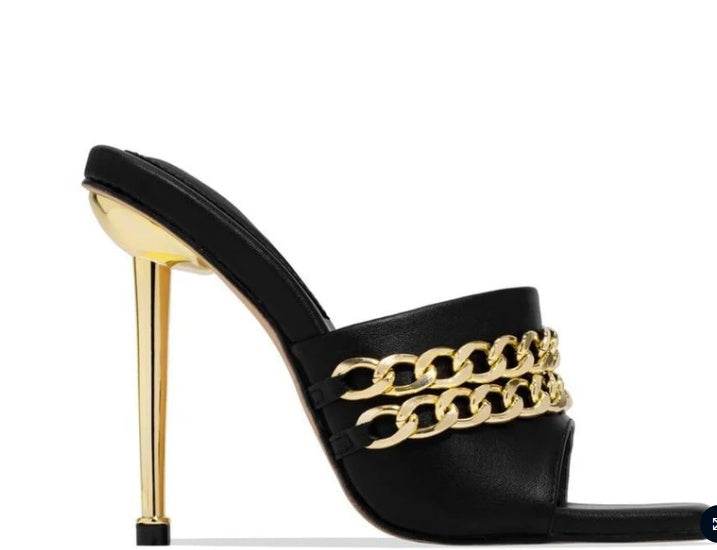 Womens Sandals Shoes Mules Thin High Heels Square Toe Slippers - Mubimart