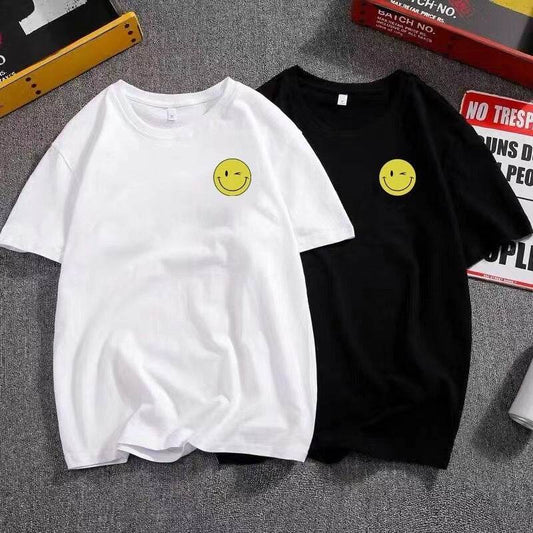 Top Plus Fat Plus Size Printing Round Neck Half Sleeve - Mubimart