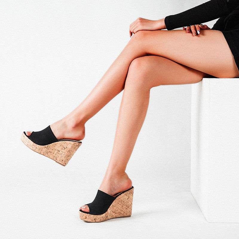 Wedge High Heel Fish Mouth Sandals - Mubimart