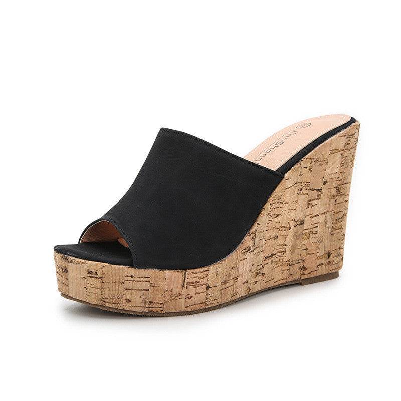 Wedge High Heel Fish Mouth Sandals - Mubimart
