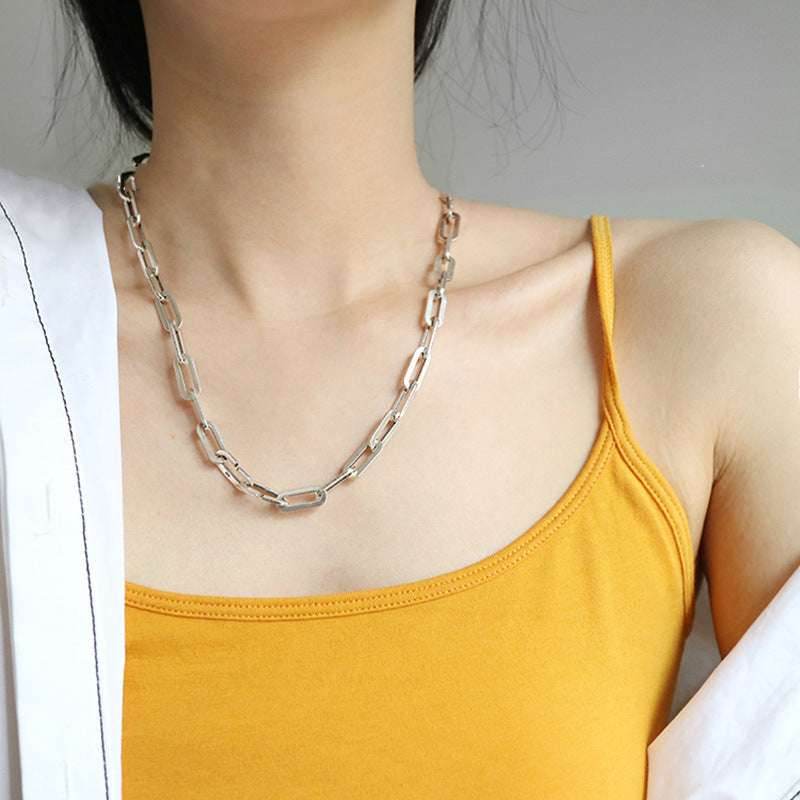 Retro Tide Widened Chain Necklace Women - Mubimart